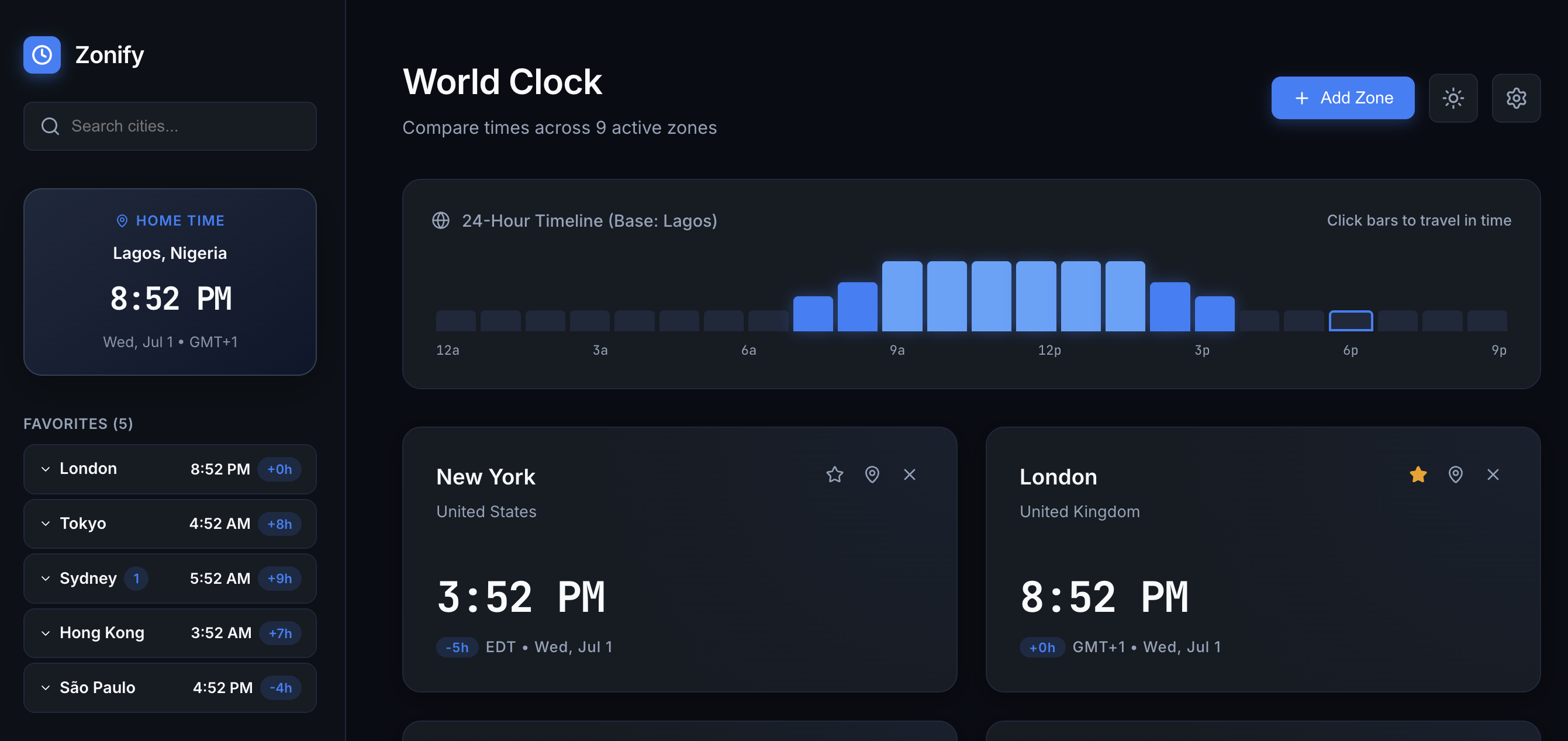 Zonify time coordination interface
