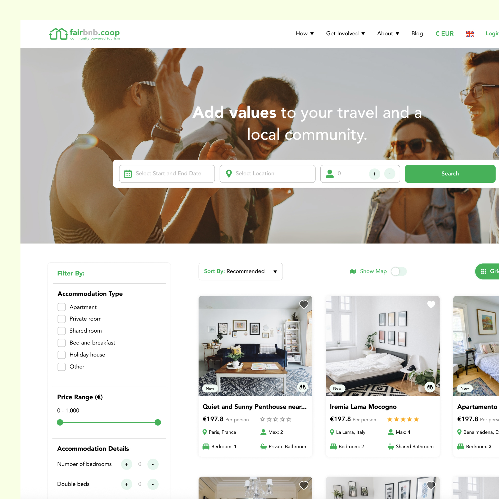 Fairbnb cooperative travel marketplace interface