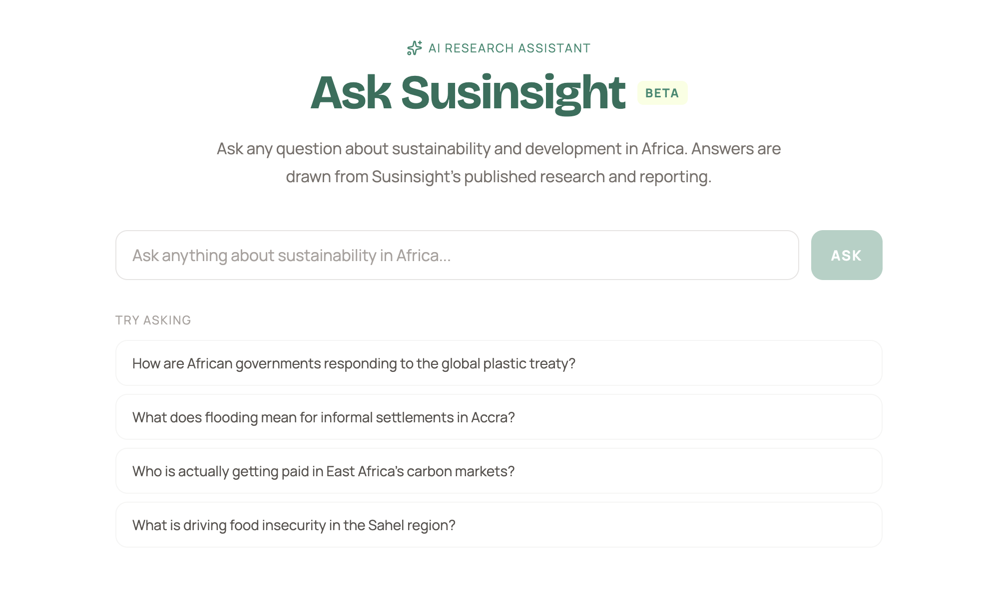 Ask Susinsight research interface