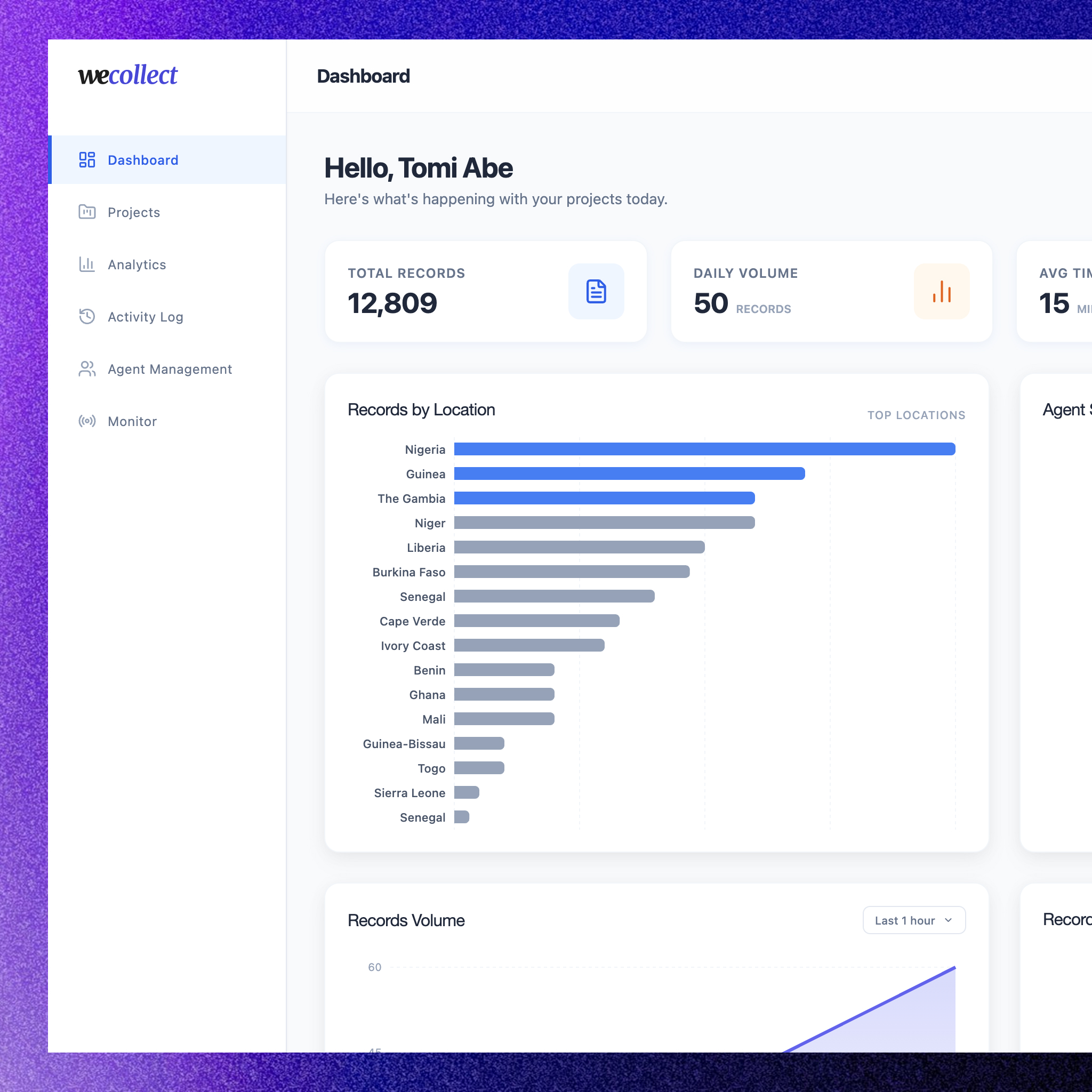 WeCollect data platform interface